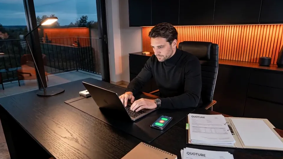 Un dirigeant traite des dossiers papier tard le soir au bureau